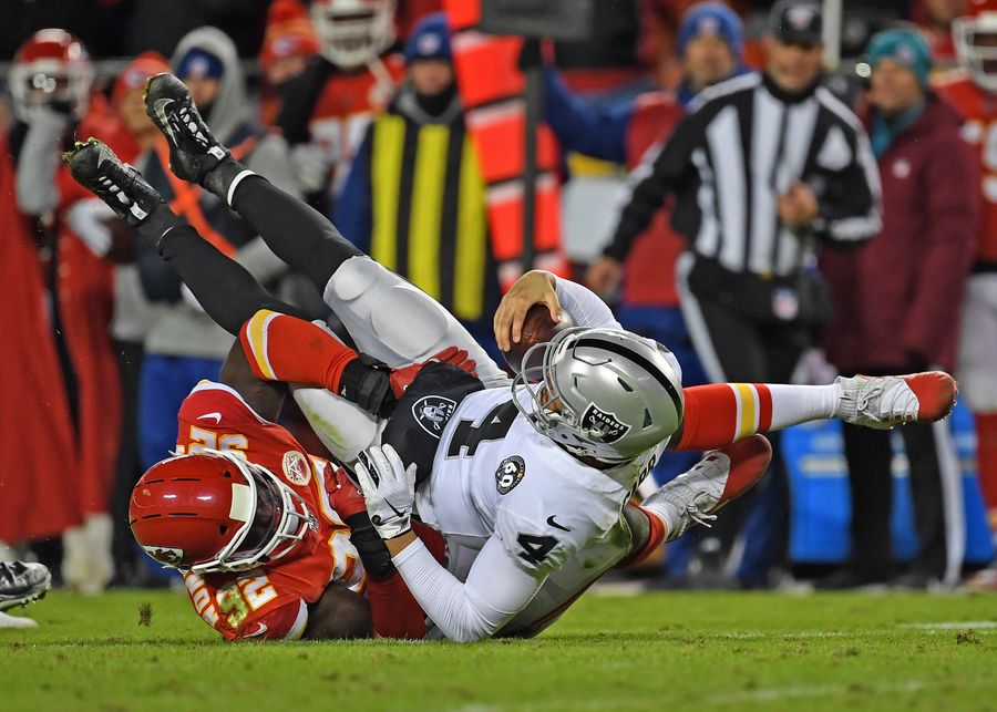 Let&#39;s all say a prayer for Derek Carr as he stares at a possible all-backup O-line Sunday