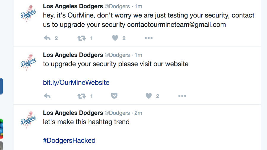 Dodgers' Twitter Account Hacked With Message About Upgrading Your Security
