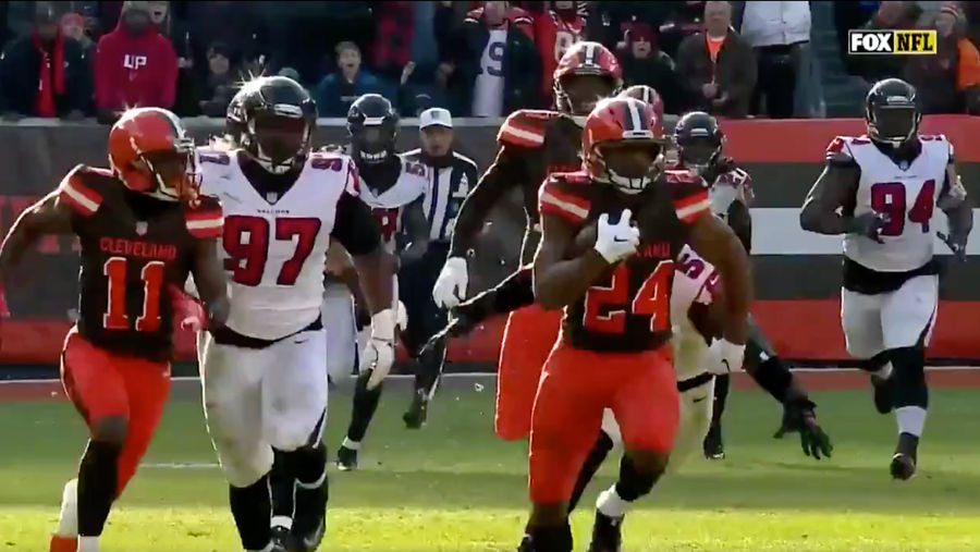 Nick Chubb Ran All Over The Falcons For The Longest Play From Scrimmage Of The Season