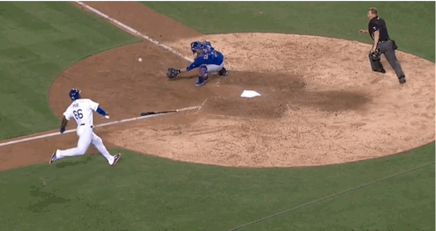 Yasiel Puig Scores From Second On Fielder's Choice