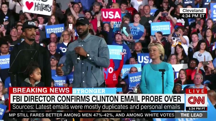 LeBron James, J.R. Smith Encourage Ohio Crowd To Get Out The Vote At Hillary Clinton Rally<em></em>