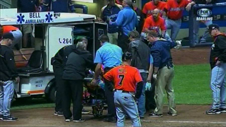 Giancarlo Stanton Removed  On Stretcher After Fastball To The Face