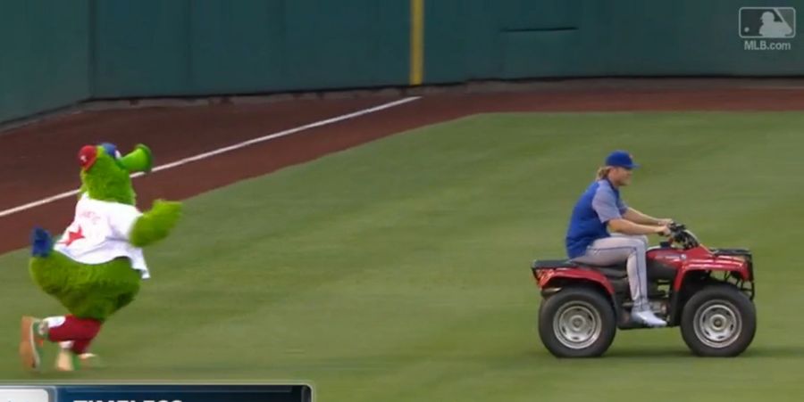 Noah Syndergaard Jacks Philly Phanatic's ATV For Pregame Joyride
