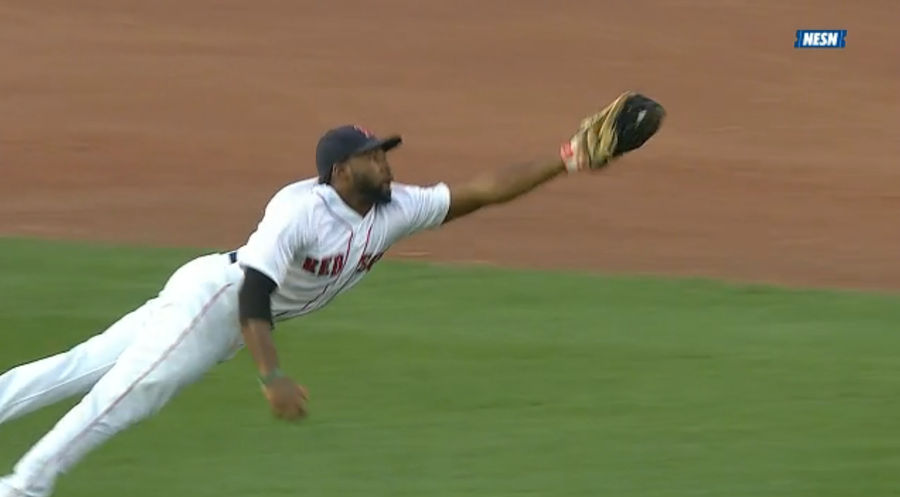 Red Sox Outfielder Jackie Bradley, Jr. Lays Out For A Magnificent Catch