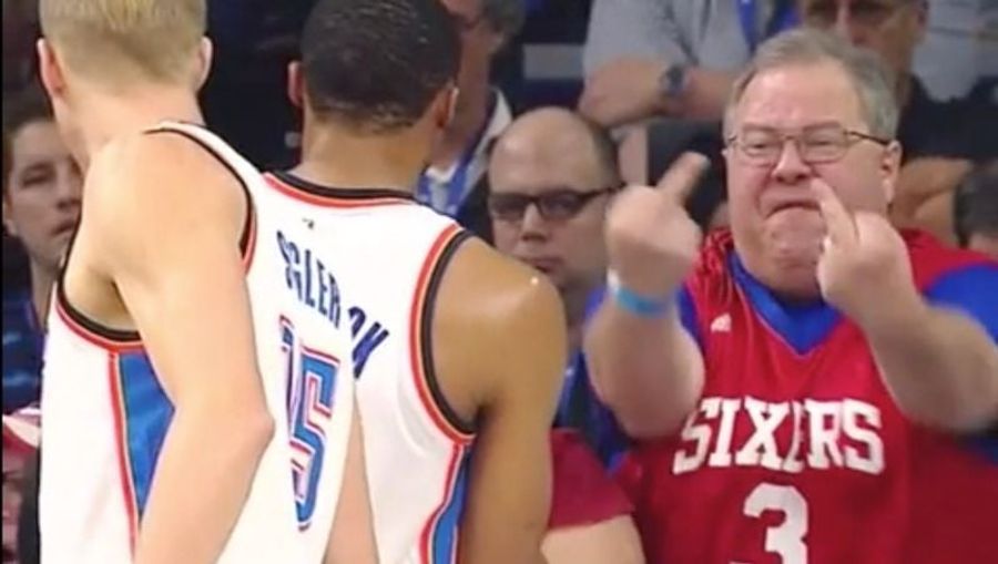 Sixers Fan Who Flipped Off Russell Westbrook Is A Part-Time Comedian