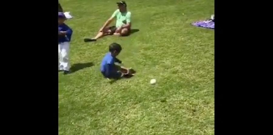 Tiny Baseball Fella Demonstrates Advanced, Noggin-Based Fielding Technique