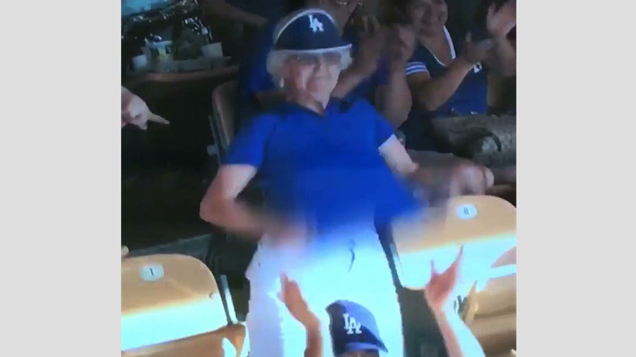 Flashin' Granny Flashes Dodger Stadium Via Videoboard