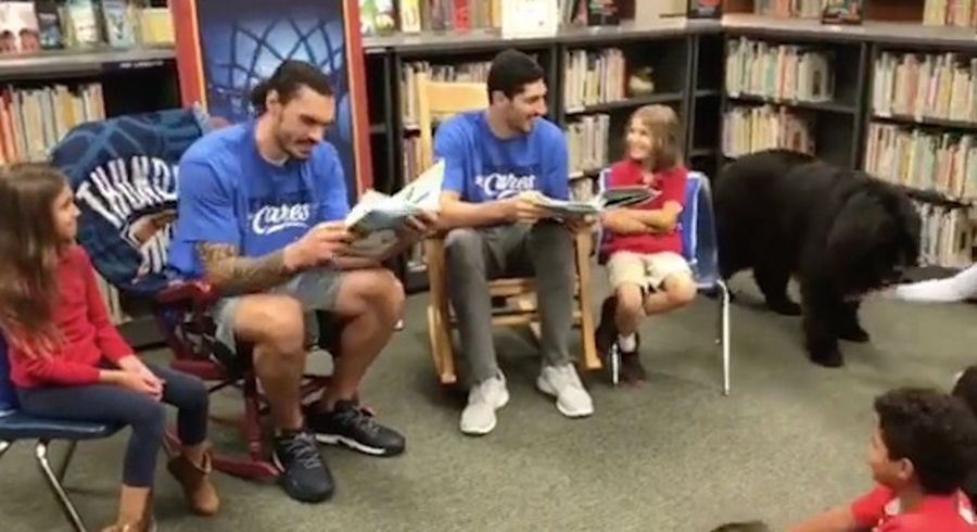 Steven Adams And Enes Kanter Met Some Dogs And Some Kids