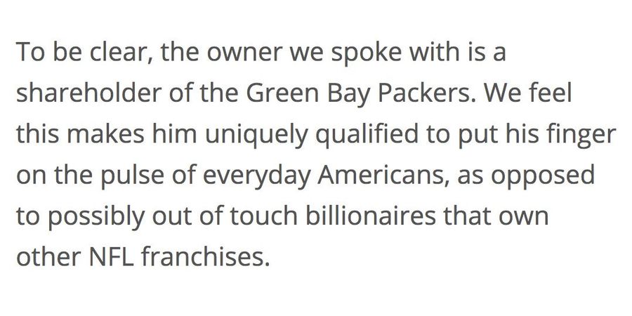Report: "NFL Owner," Who Is Actually Just Some Packers Fan, Is Very Mad About Anthem Protests