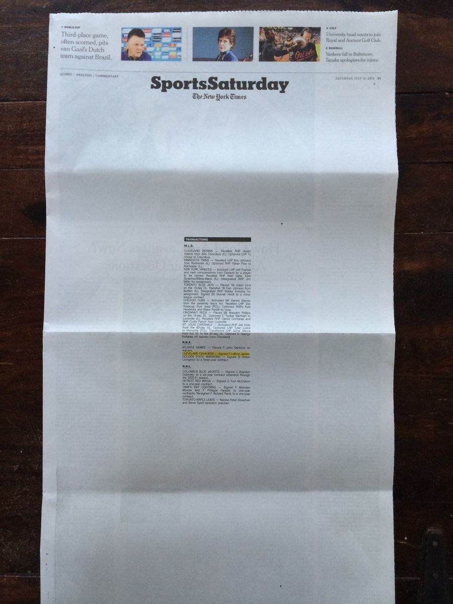 Today's LeBron Cover Of The <i>New York Times</i> Sports Section Is Awesome