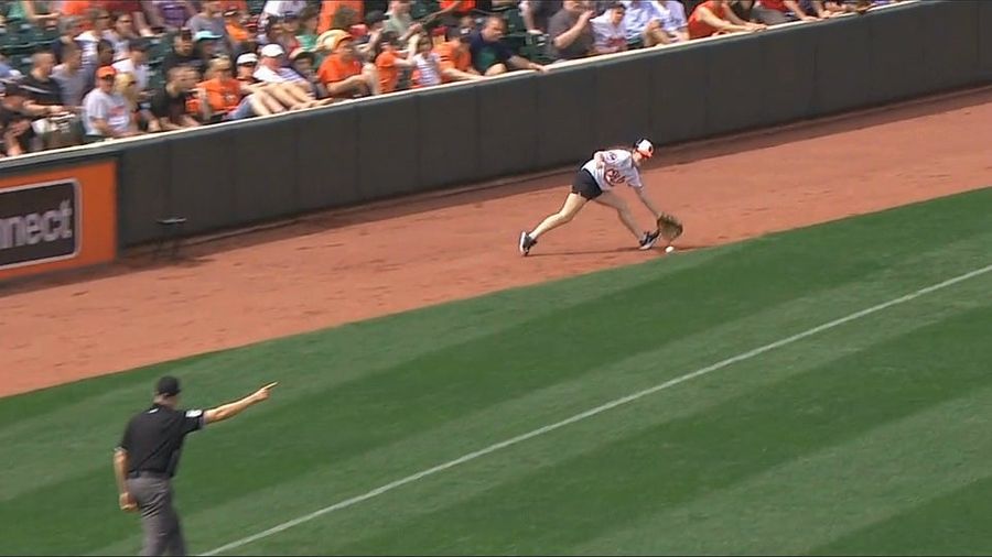Orioles Ball Girl Ignores Umpire, Fields Live Baseball
