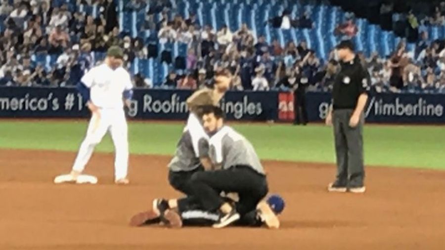 Blue Jays Idiot On The Field Runs Out In Middle Of Live Play