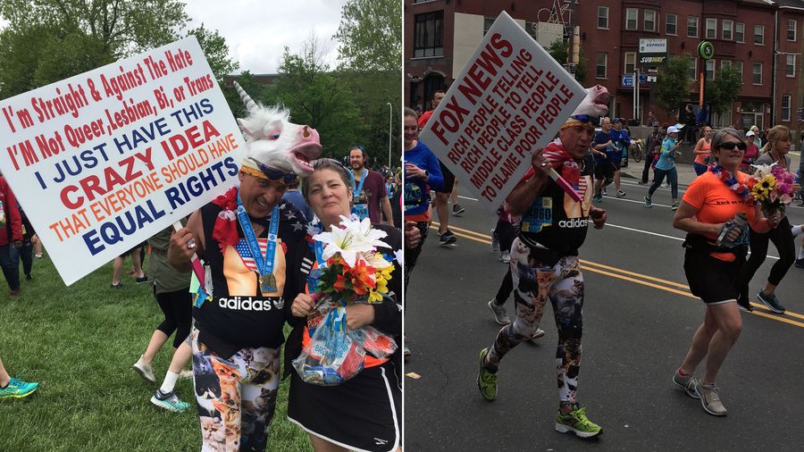 An Interview With A Man In A Unicorn Mask Who Raced 10 Miles Carrying An Anti-Fox News Sign