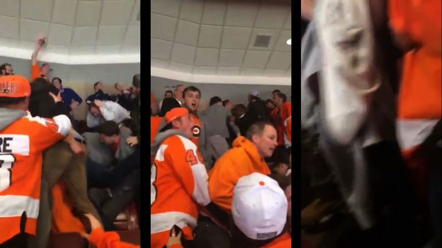 Fans Brawl In The Stands During Tonight&#39;s Rangers-Flyers Game
