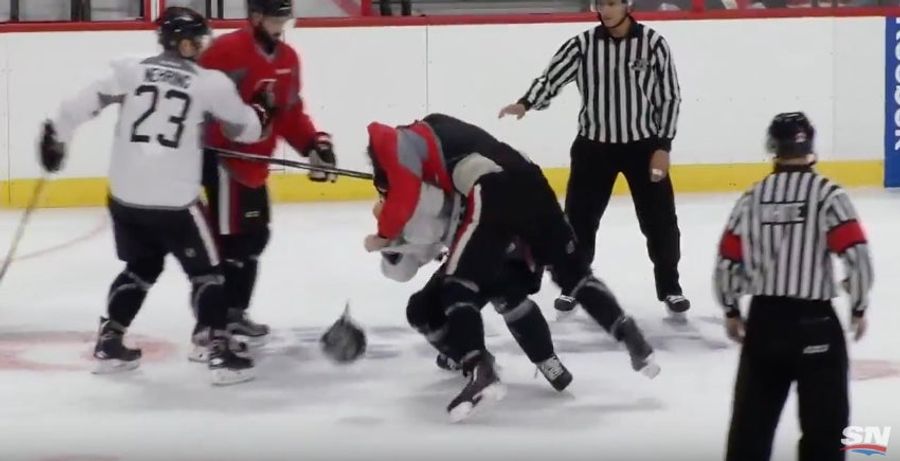 Fight Breaks Out At Senators Practice After Patrick Sieloff Hits Clarke MacArthur