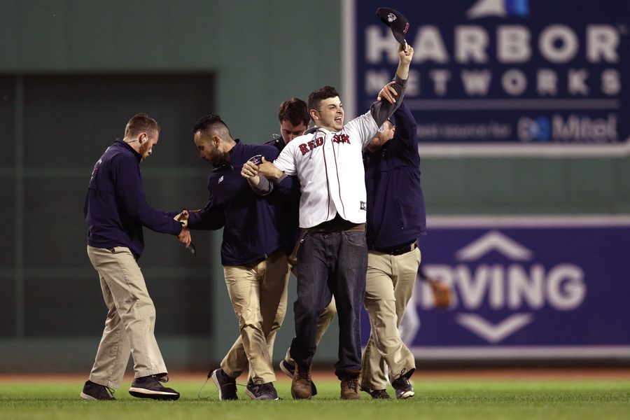 Chowdahead On The Field At Fenway Park Gets Blindsided By Security In The Outfield<em></em>