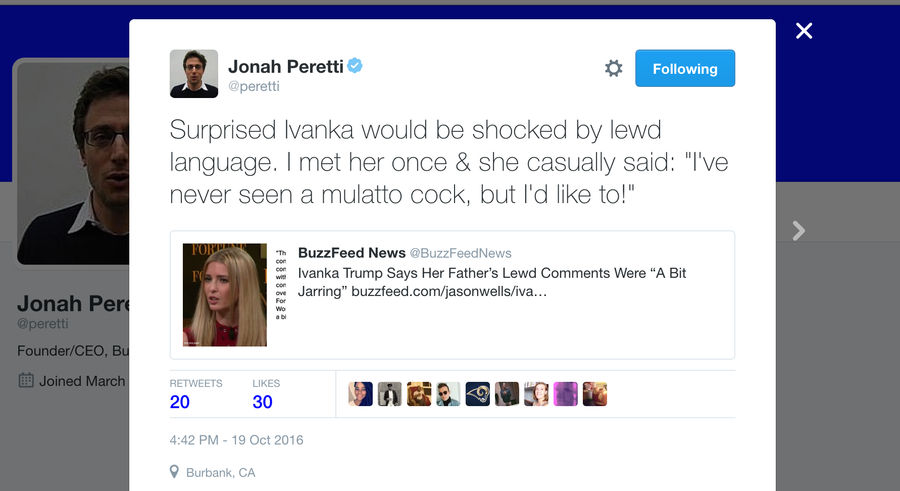 BuzzFeed CEO: Ivanka Trump Told Me She Wanted To See &quot;Mulatto Cock&quot; [UPDATE]