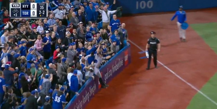 Brett Gardner Tumbles Butt First Into The Stands To Catch A Foul Ball