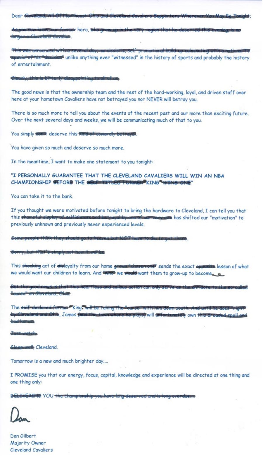 "Dear...Hero": Dan Gilbert's Comic Sans Letter, Edited For 2014 LeBron