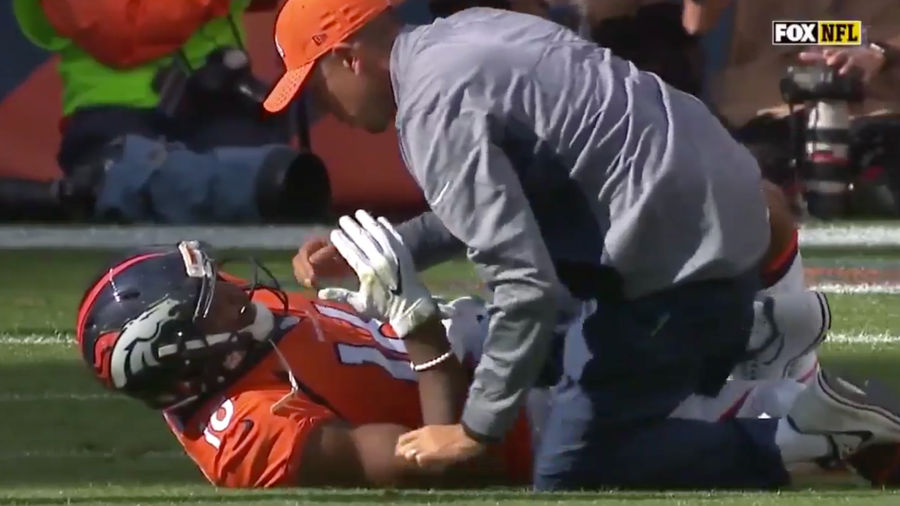 Broncos WR Bennie Fowler Struggles To Leave Field After Landing On His Head