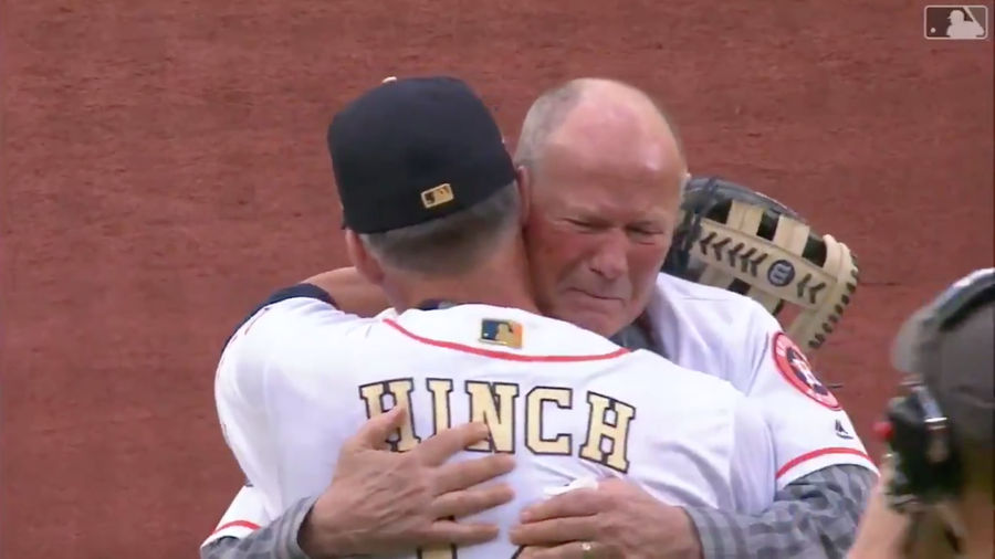 Former Astros Coach Rich Dauer Throws Emotional First Pitch After Nearly Dying During Last Year&#39;s Championship Parade