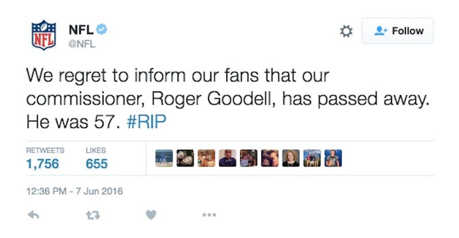 NFL Twitter Hacked, Announces Roger Goodell&#39;s Death [Update]