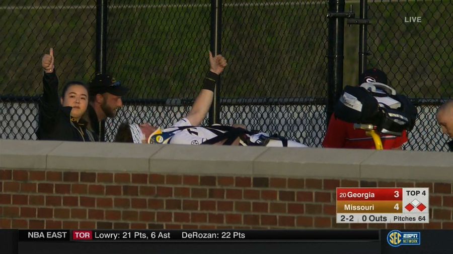 Missouri Outfielder Leaves Field On Stretcher After Crashing Into Brick Wall At Full Speed