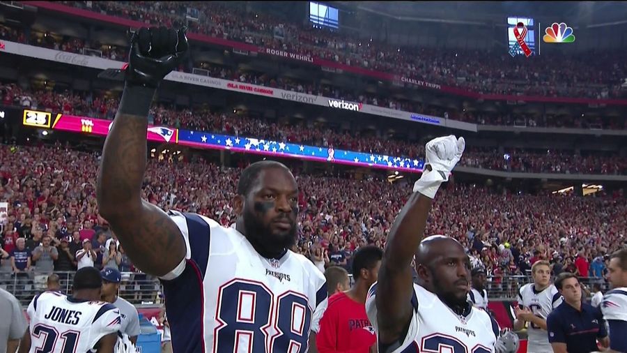 Patriots Martellus Bennett And Devin McCourty Raise Fists After National Anthem
