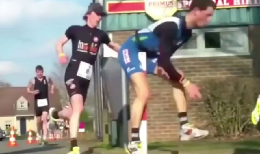 Running Guy Takes Post To The Dick And Balls