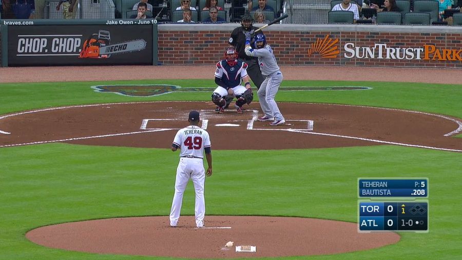 Tyler Flowers Pointed Directly At Jose Bautista With A Sign Before His Plunking