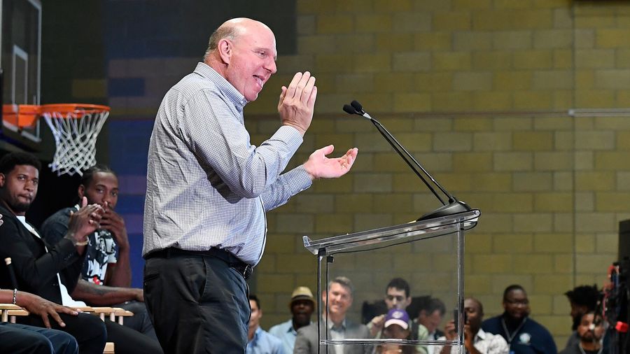 Steve Ballmer Appears To Be In Heat While Introducing Kawhi Leonard And Paul George