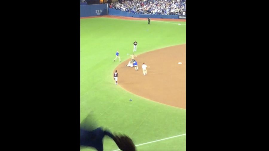 Shirtless Idiot On The Field Attempts To Inspire A Blue Jays Rally