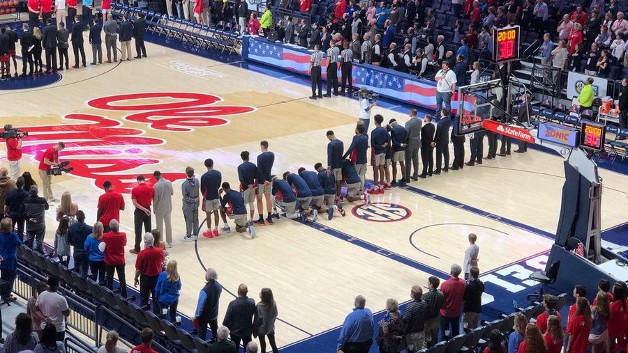 Ole Miss Players Kneel During National Anthem In Protest Of Pro-Confederate Rallies Happening Near Campus