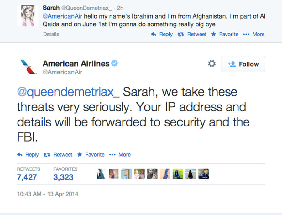 Don&#39;t Tweet Menacing Things To Airlines, Like This Girl