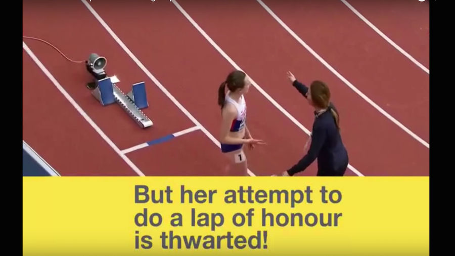 Gold Medalist Runs Away From Official Who Tried To Stop Her From Doing Victory Lap