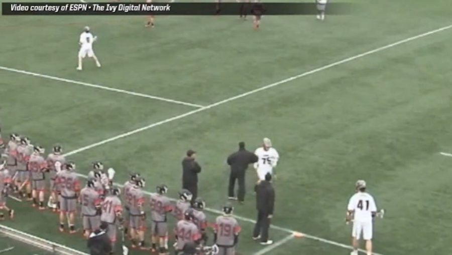Princeton Lacrosse Coach Elbows Brown Player During Game