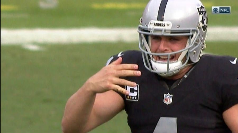 Derek Carr Messes Up His Finger While Taking A Snap