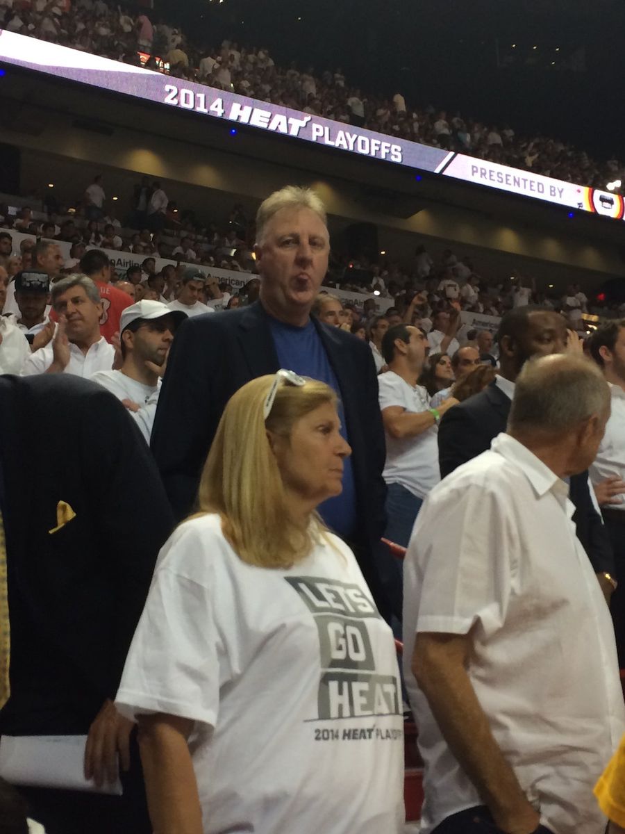 Here's Larry Bird Sticking His Tongue Out At A Miami Fan