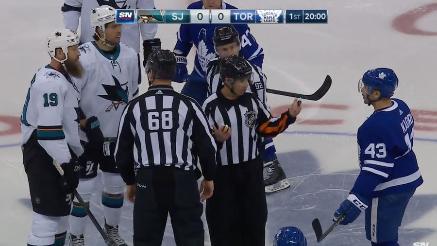 Nazem Kadri And Joe Thornton Get Mad, Get Thrown Out Of Faceoff Circle, Fight