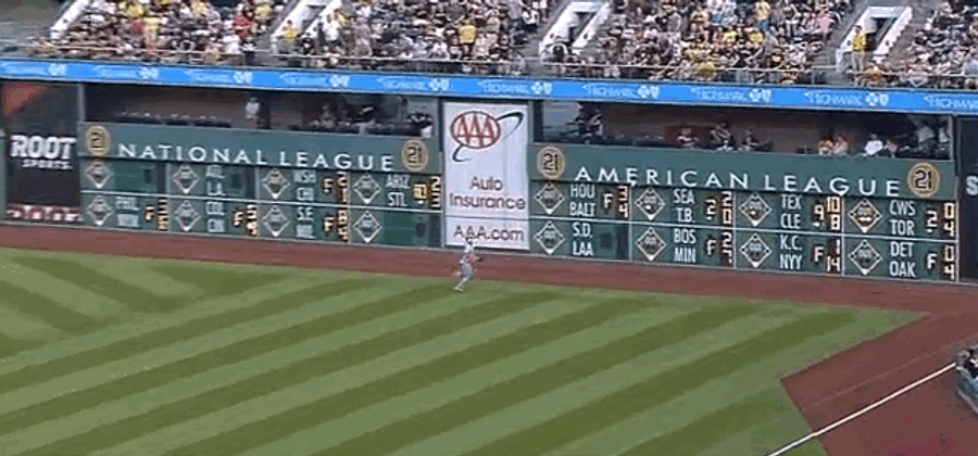 Giancarlo Stanton Slams Into The Wall To Take Away An Extra Base Hit