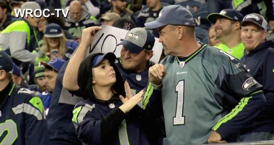 Seahawks Fan Calls Bills Coach &quot;Waitress&quot;; Woman Next To Him Slaps Him