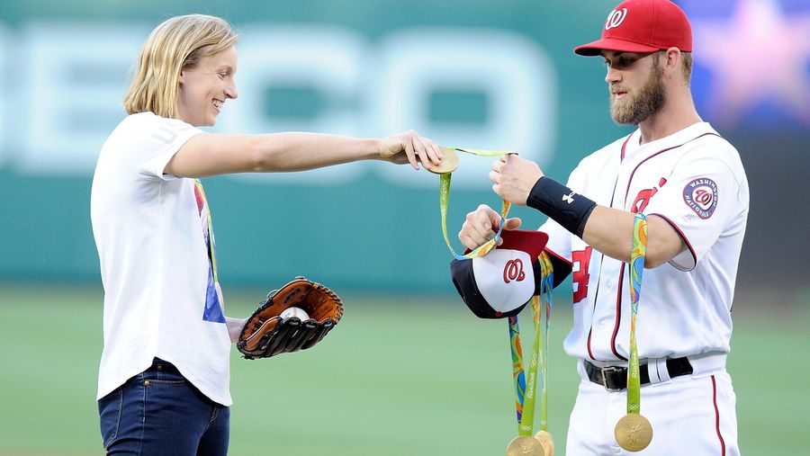 Katie Ledecky Turned Bryce Harper Into A Medal Rack