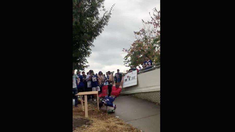 Bills Fan Remains Alarmingly Still After Pregame Stunt Goes Very Wrong