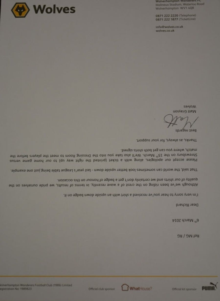 Wolves Fan Gets Upside-Down Apology Letter After Jersey Screw-Up