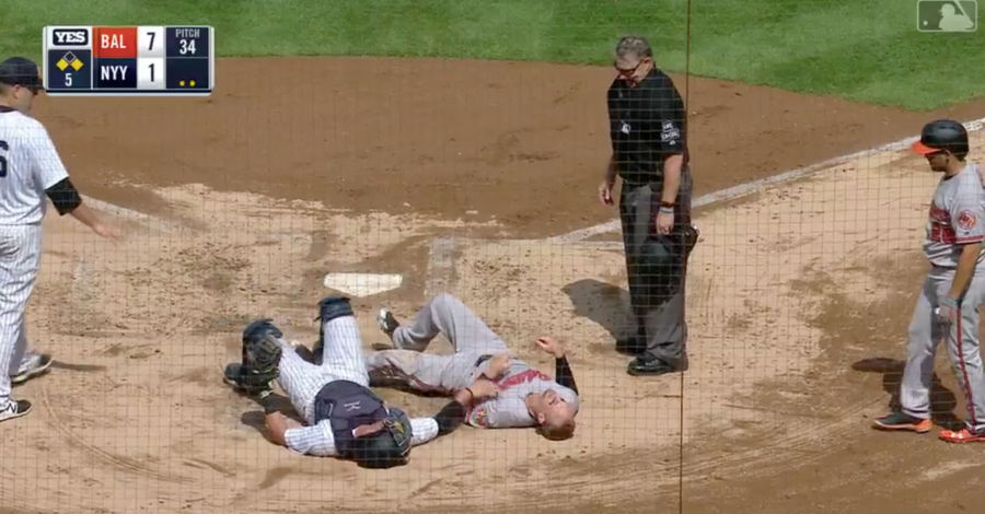 Whatever Caleb Joseph Was Doing On This Home-Plate Play, It Didn't Work<em></em>