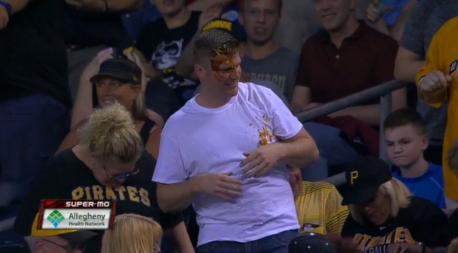 Pirates Fan Leaps For Foul Ball, Comes Up With A Face Full Of Nacho Cheese
