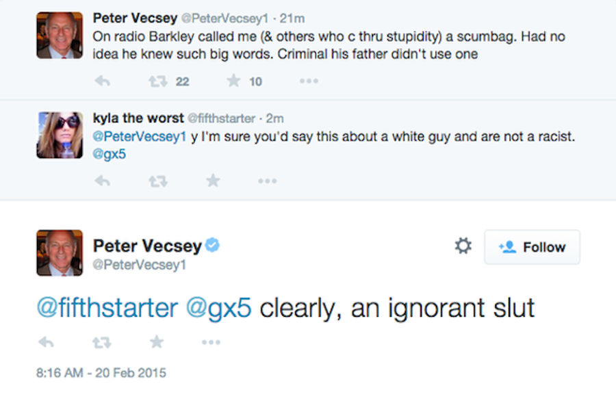 Peter Vecsey Calls Woman An &quot;Ignorant Slut&quot; On Twitter