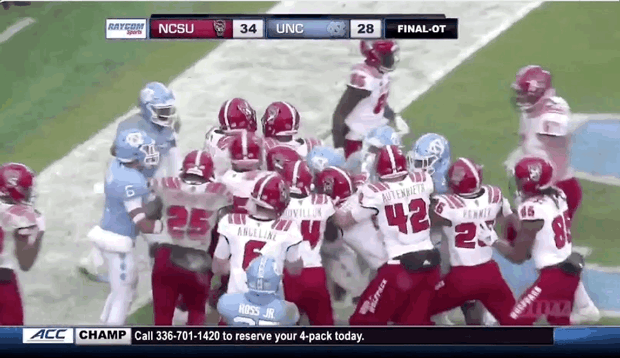Brawl Breaks Out After NC State Scores Game-Winning Touchdown Against UNC