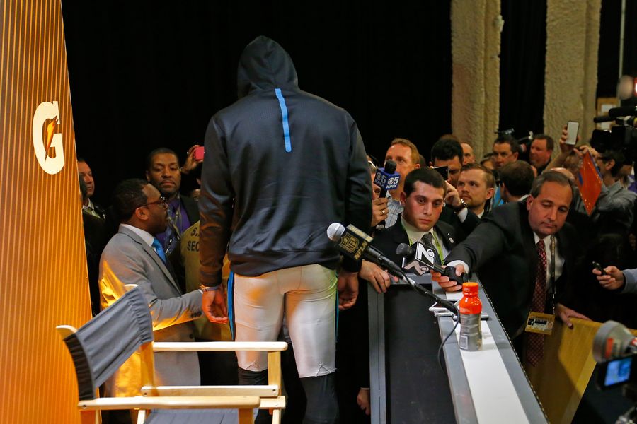 Did Cam Newton Leave His Press Conference Because He Could Hear Chris Harris Jr. Bragging?