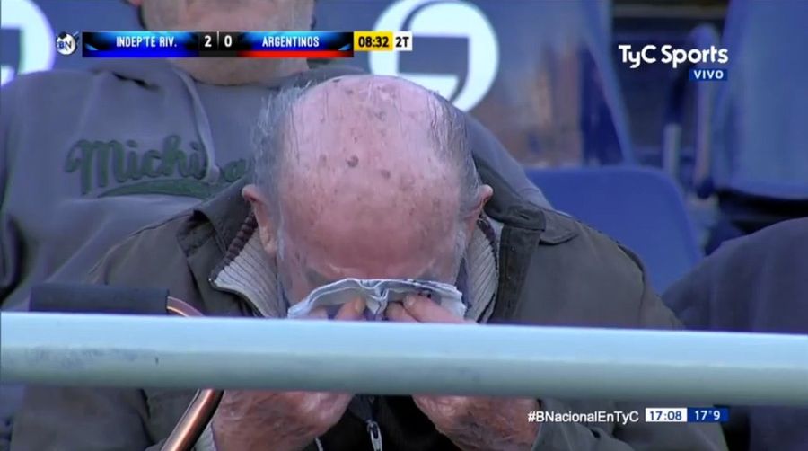 Sobbing Old Guy Is Super Happy That His Team Just Scored<em></em>
